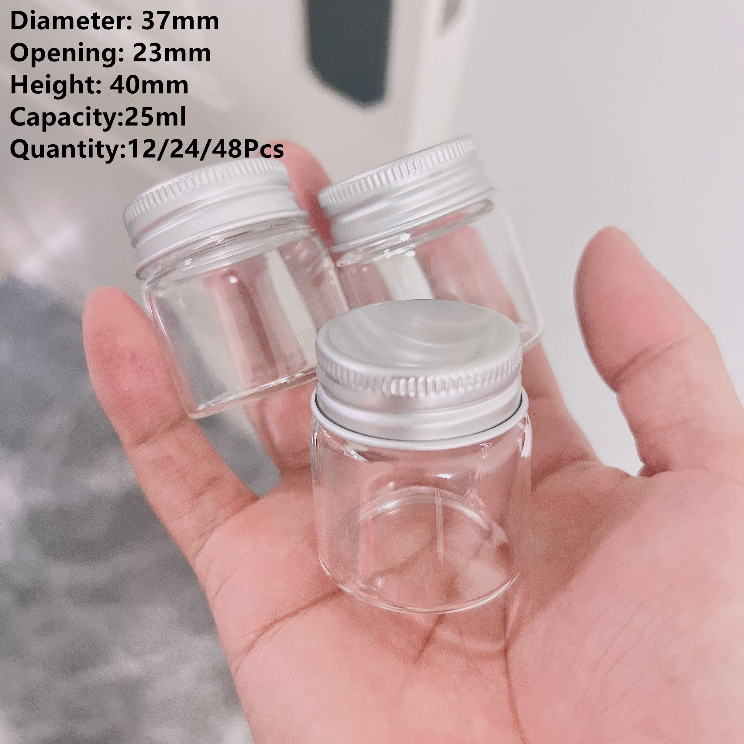 Glass Bottles 12 Pcs 23*37*40mm 25ml Aluminium Cap Glass jars Empty Containers Wishing bottles Mini Vials