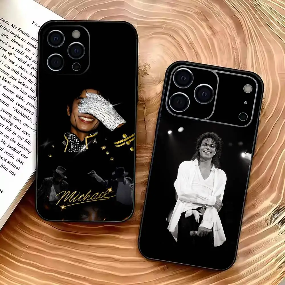 Funda para Teléfono King of Pop-M- Michael-J- Jackson para iPhone 12 13 14 15 16 17 Pro Max, Ligera y Práctica, Cubierta Negra Suave