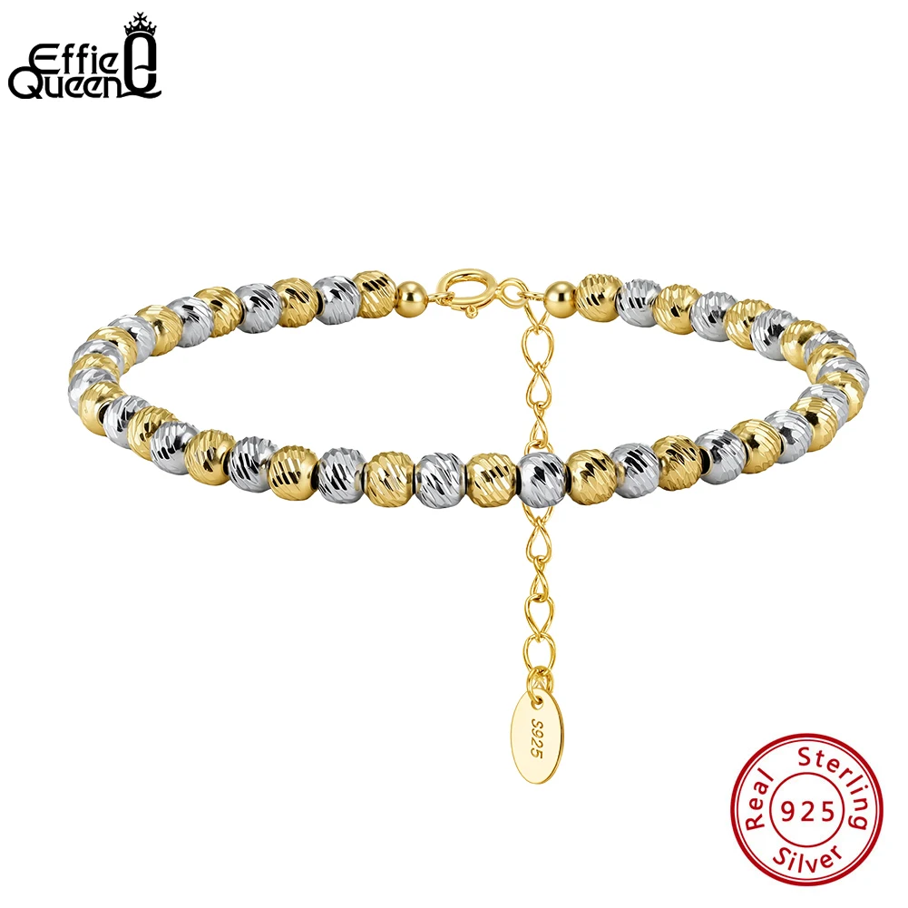 

EFFIE QUEEN S925 Серебряный браслет-цепочка с шариками 4 мм, роскошные ювелирные изделия для женщин и мужчин, изящный браслет из бисера, цепочка на руку, подарок GAB03