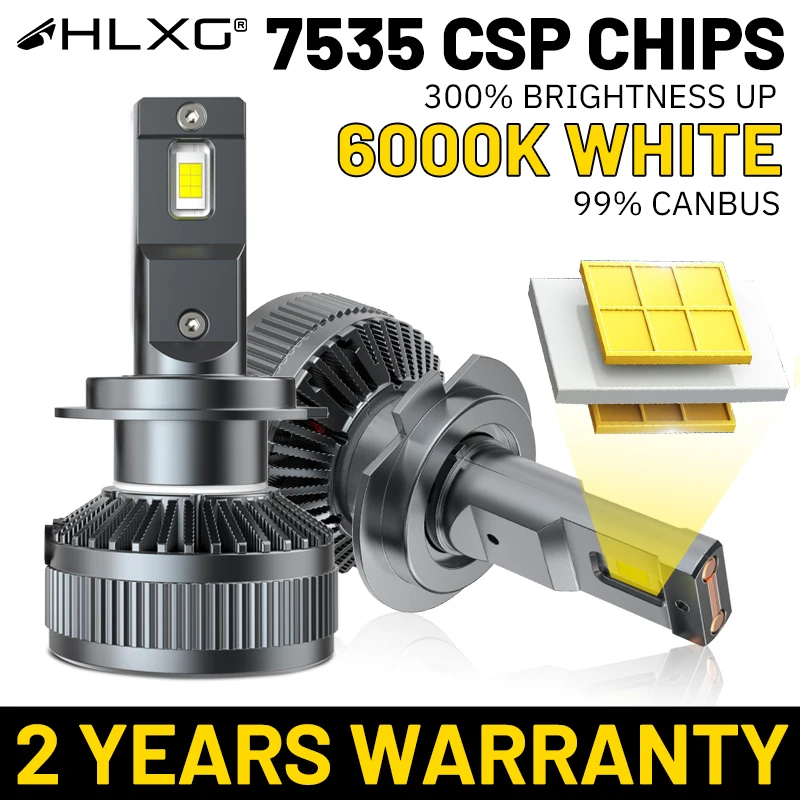 HLXG H4 H7 LED Headlight Canbus No Error 6000K H11 H1 H8 H9 HB4 HB3 9005 9006 9012 HIR2 5570 CSP Chip Dual Copper Tubes Headlamp