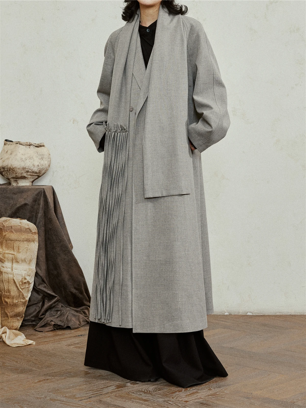 

Комплект из двух шарфов Sunyvonne с длинными кисточками, верхняя одежда, пальто, женская модная весенняя коллекция