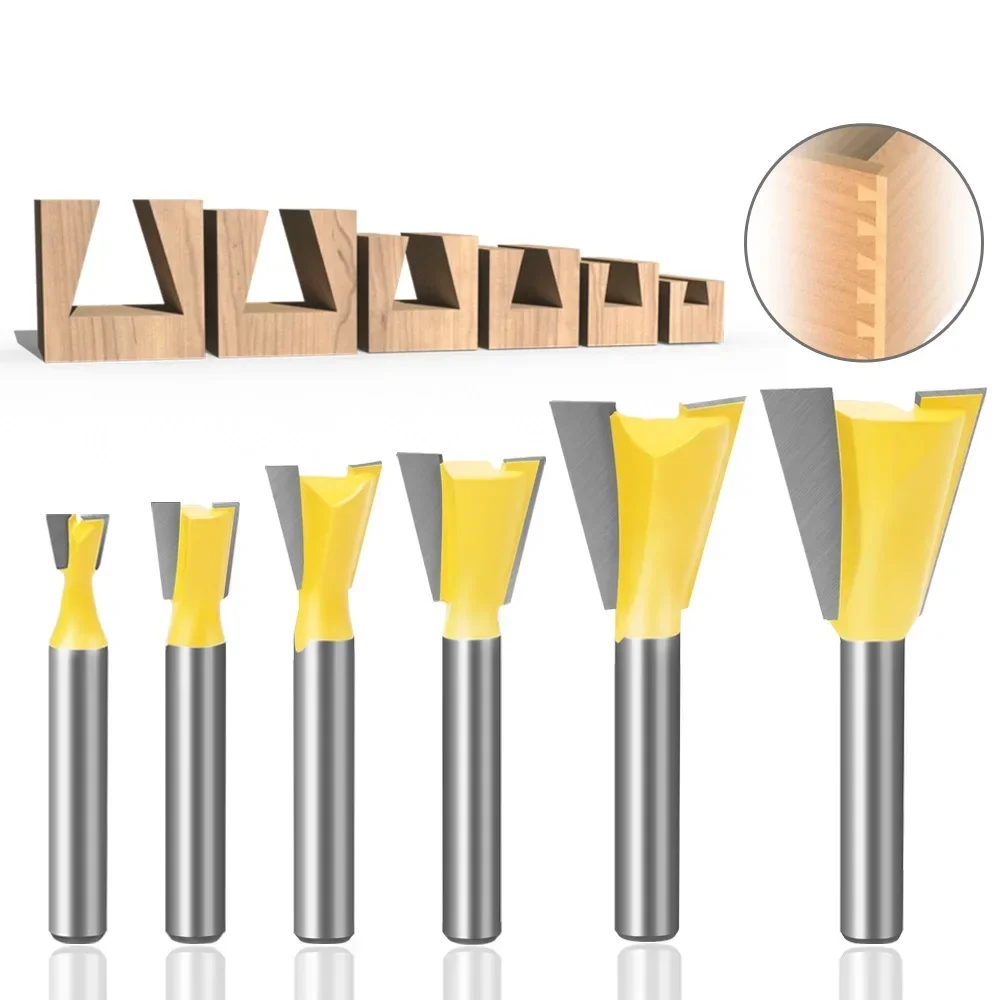 6mm Shank 1/4 Dovetail Joint Router Bits Set 14 Degree Woodworking Engraving Bit Milling Cutter for Wood