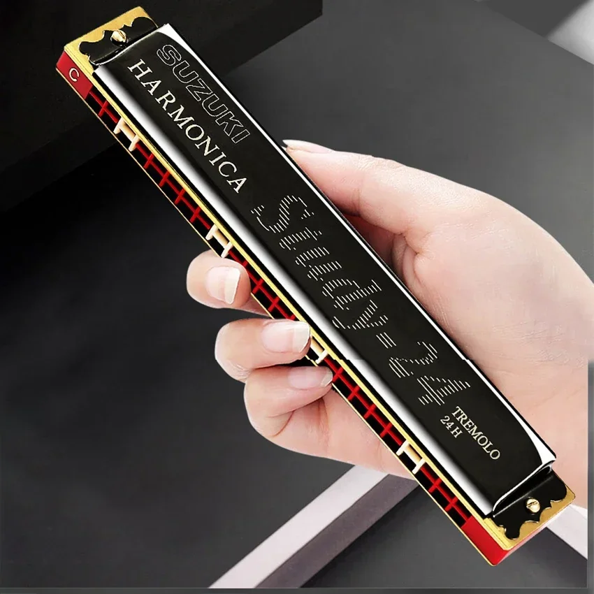 24 Hole Harmonica Tremolo Suzuki Mouth Organ Gaita Jew\'s Harp With Case Music Instrument Key C Blues Synthesizer Professional