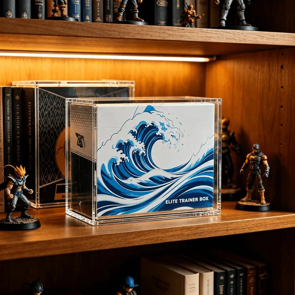 Clear Acrylic ETB Protector,5mm Thick Elite Trainer Box Display Case with Magnetic Closure,Transparent TCG Storage Organizer for Card Collectors,Sealed Collection Shelf Display,Desktop Showcase and Hobby Room Setup