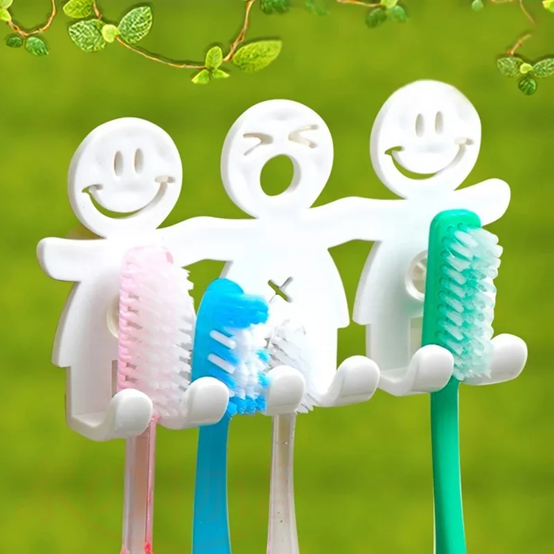 1Pcs Smile Face Bathroom Kitchen Toothbrush Towel Holder Wall Sucker Hook  (Colour: White)