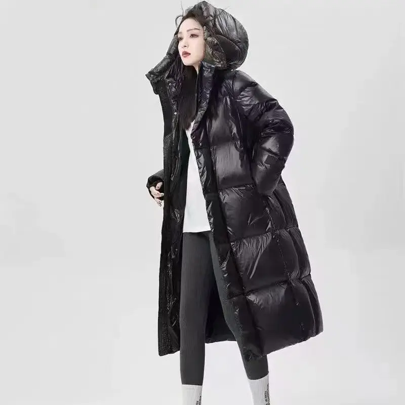 2025 Winter Women's Down Jacket Commuter Hoodie Long 90 White Duck Down Parkas