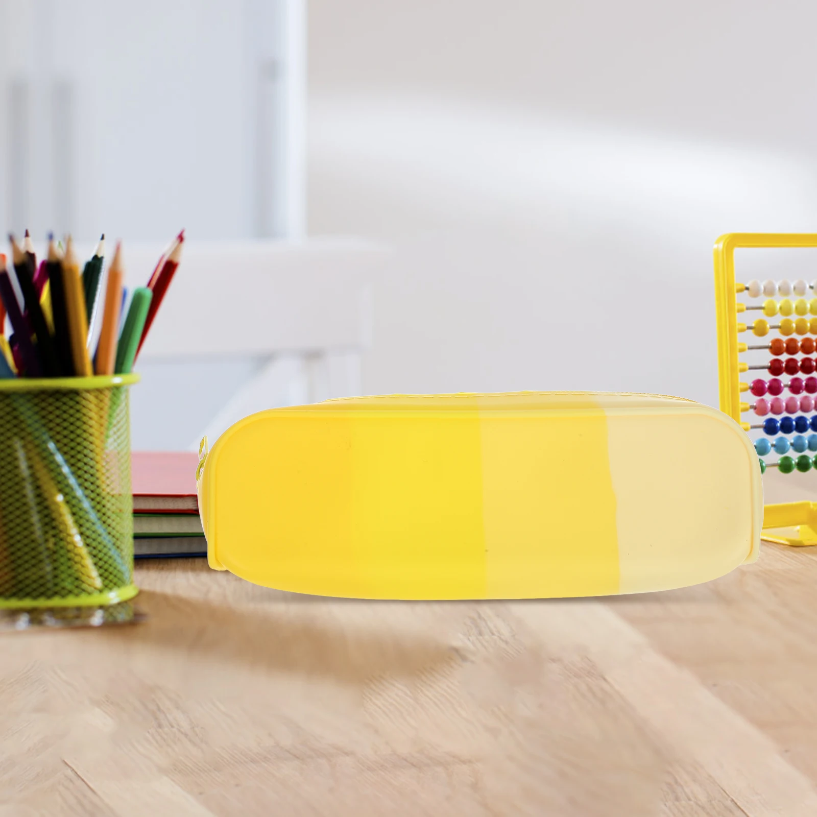 

Pencil Case Rectangular Silicone Bag Big Pouch Cute Hole Luxury Multifunctional Yellow for Women Student