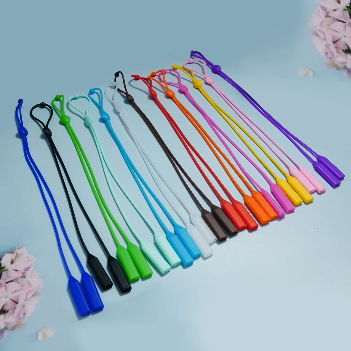 Elastic Silicone Eyeglasses Color Tape Adjustable Letter Button Sports Anti-Slip String Glasses Straps Neck Rope Wider Ends