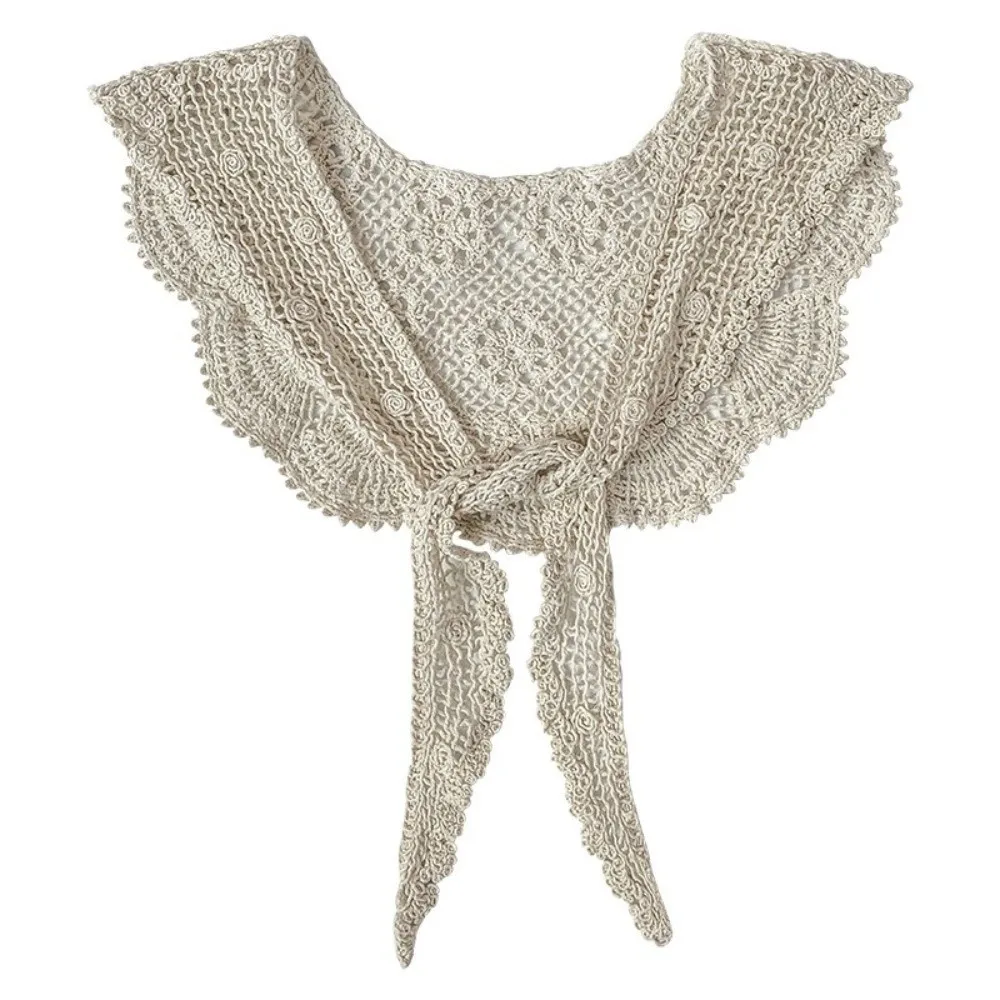 Fashion Detachable Fake Collar Hollow Lace Trim Knitted False Collar Adjustable Crochet Decorative Collar Clothing Accessories