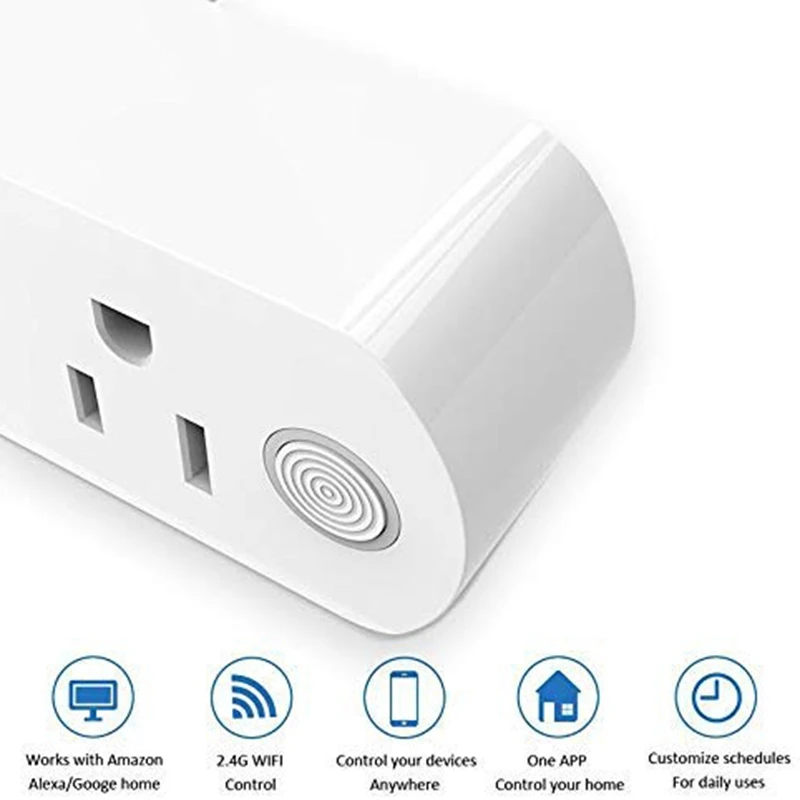 Paquete de 2 enchufes inteligentes de doble salida de 15A con monitoreo de energía, Control de voz manos libres para Alexa, IFTTT y Google Assist