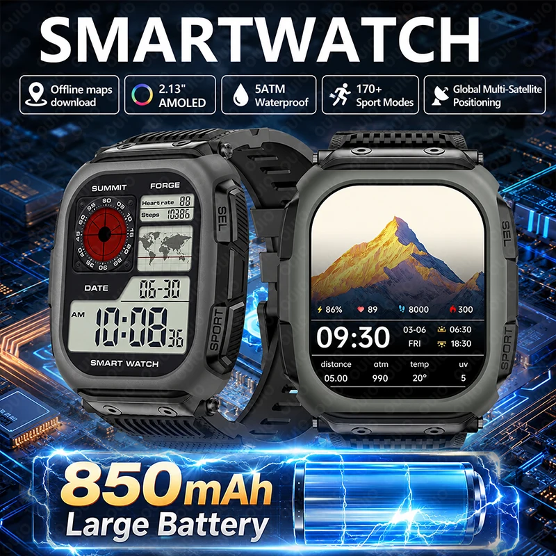 New 5ATM Waterproof 170+ Sport Modes Global Multi-Satellite Positioning 850mAh Large Offline Maps Download Battery Smart Watch