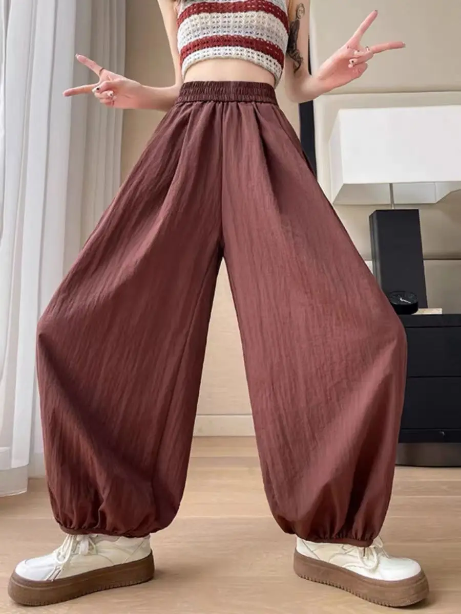 

Loose Sports Pants For Women, Summer Leisure, Sun Protection, Mosquito Proof, Wide Leg Pants, Versatile, Leg Tied Lantern Pants