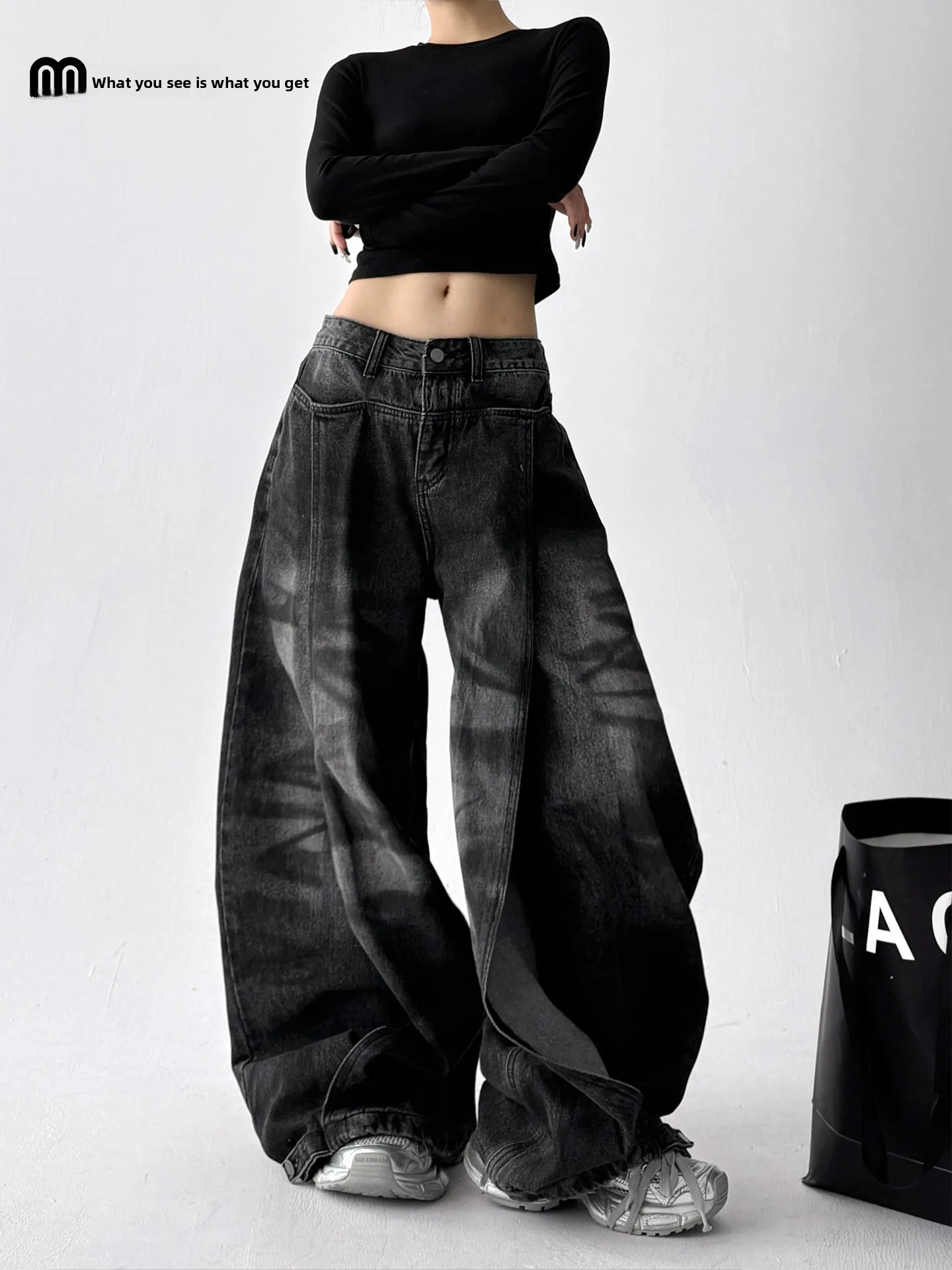 

Уличные джинсы свободного кроя с прямыми штанинами, женские удобные повседневные брюки из смеси хлопка с высокой талией, модная весенняя осень...