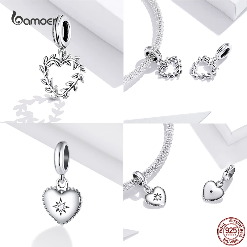 Bamoer 100% 925 Sterling Silver Vintage Heart Pattern Butterfly Rabbit Charms Beads Fit Original DIY Bracelet & Necklace Jewelry