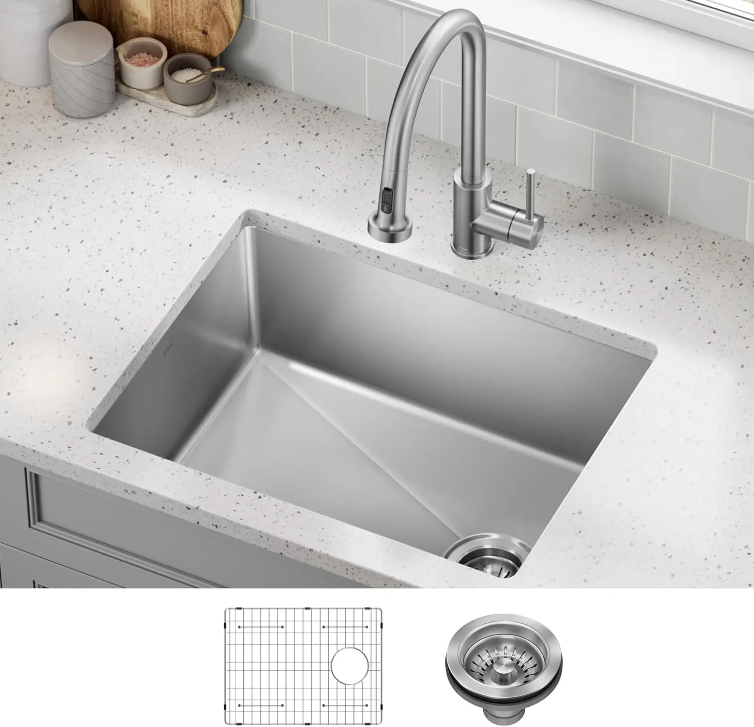 25-inch Undermount Single Bowl 18-Gauge Stainless Steel Kitchen Sink, KHU641-25