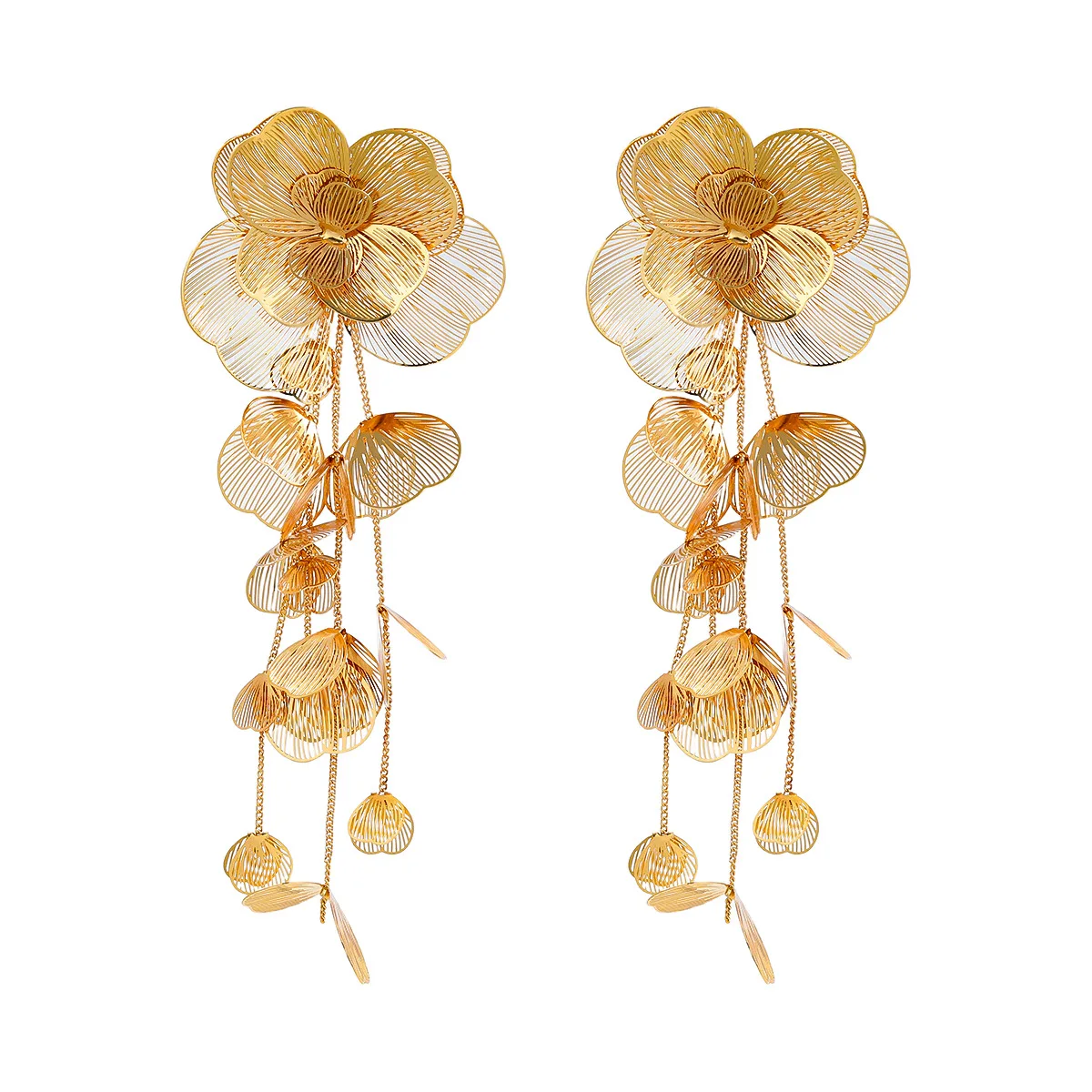 Summer New Women's Luxury Alloy Flower Multi Layer Flower Earrings