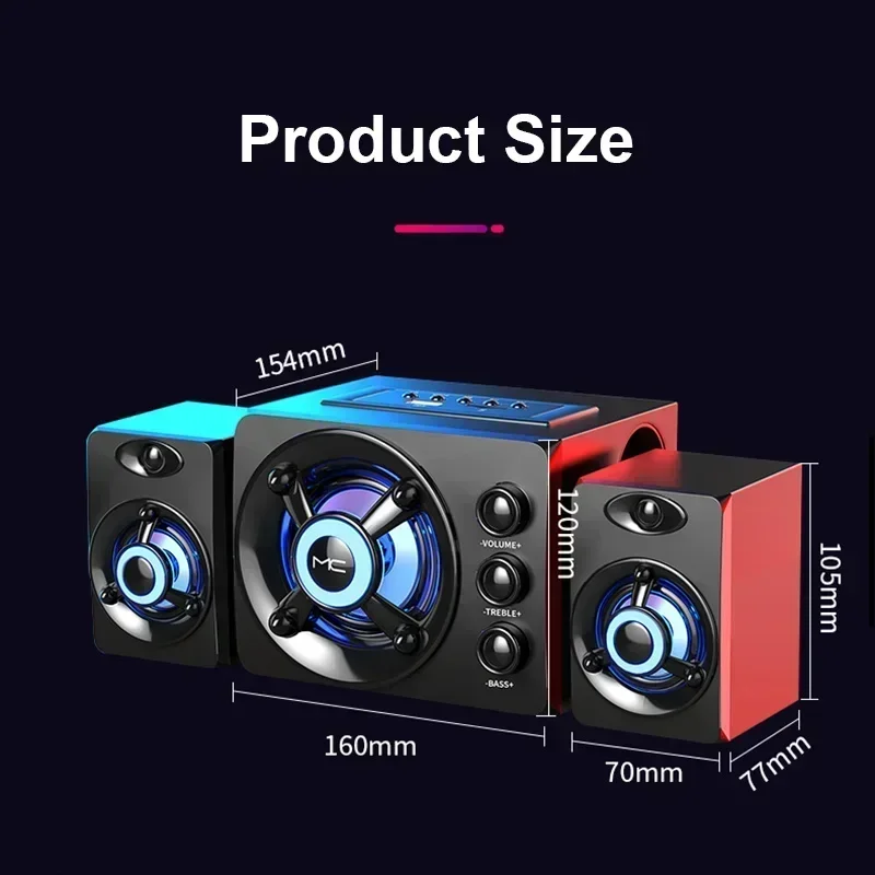 HIFI 3D Stereo Speakers Colorful Wireless Theater Surround Sound Bar TV Bluetooth Audio Home LED Heavy Light AUX USB Wired