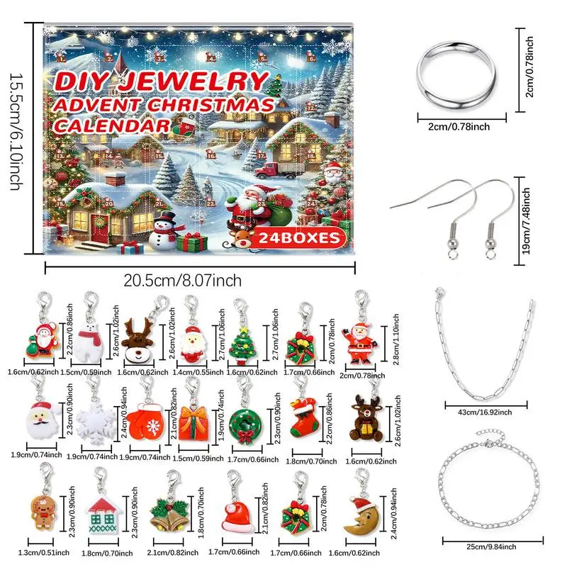 Jewelry Charm Advent Calendar Christmas Countdown Bracelets Calendar Necklace Earrings Ring Making Kit Kids Girls Christmas Gift