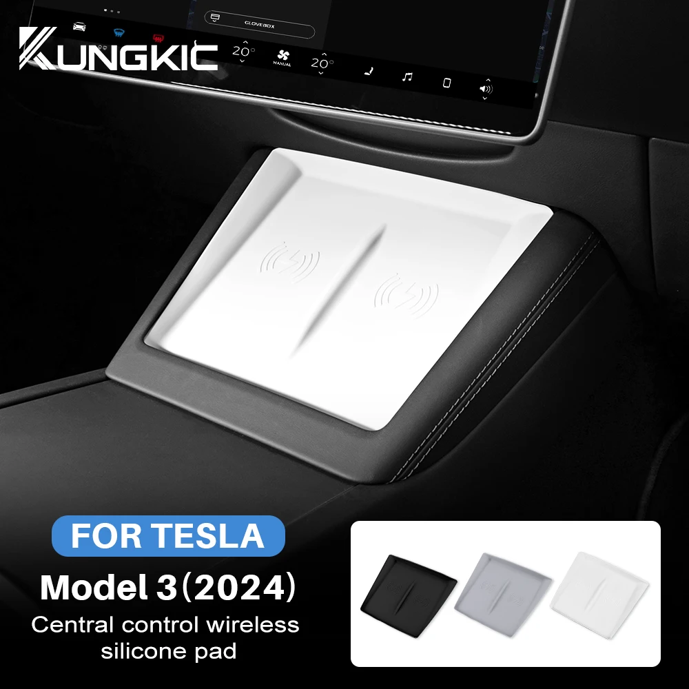 

Non-Slip Mat Dust-Proof Charger For Tesla Model 3 Highland 2024-26 Model Y 2025 2026 Juniper Silicone Wireless Car Charging Pad