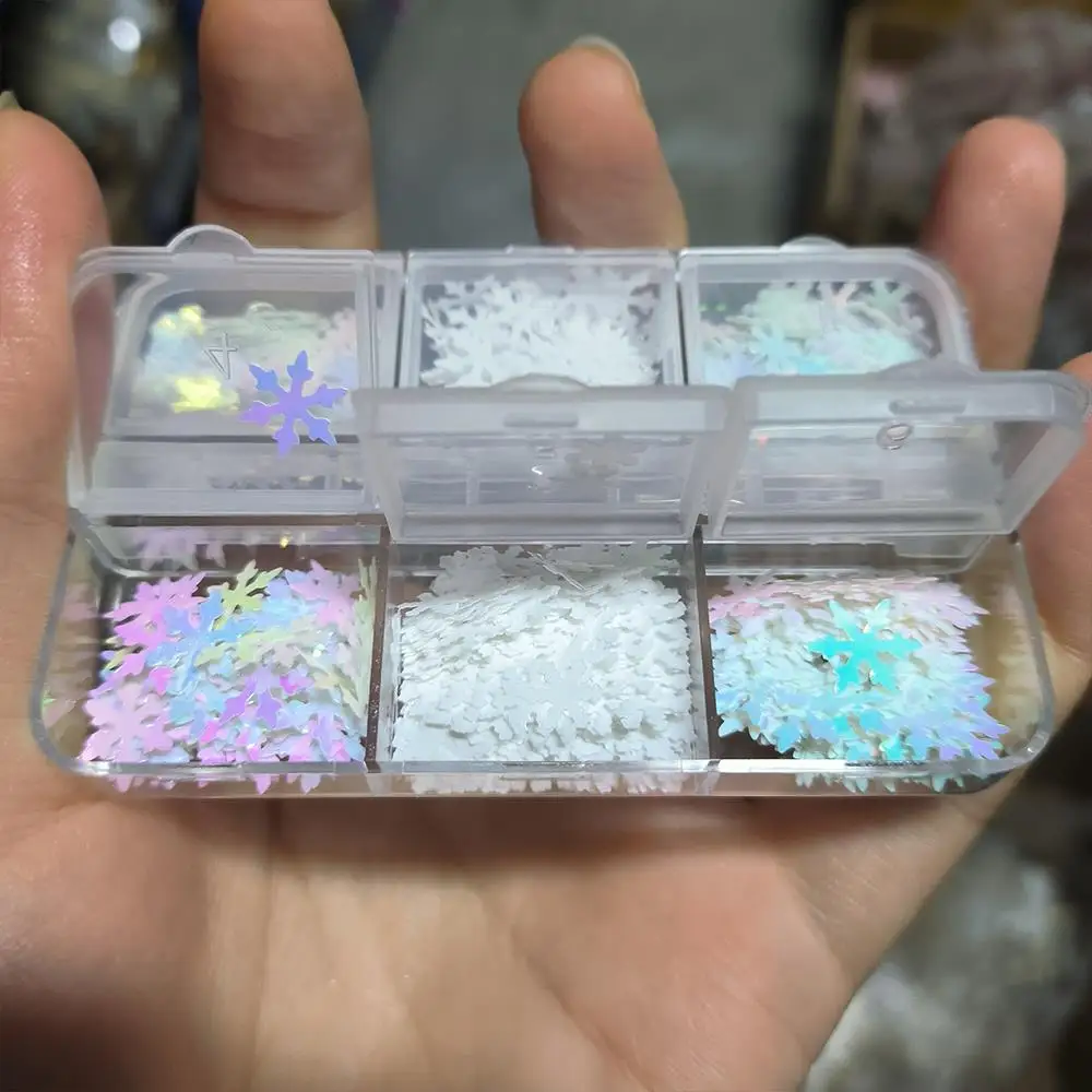 6/12 grades coloridas flocos de neve de natal lantejoulas aurora flocos de neve de natal inverno lantejoulas diy decoração da arte do prego
