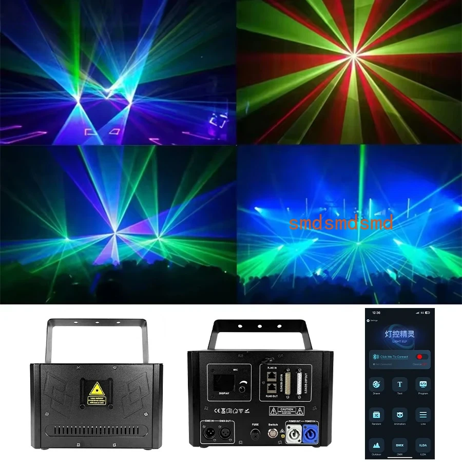RGB 10W Animation Laser Light with Mobile Bluetooth APP ILDA DMX Animation Scanner Wedding DJ Disco Party Christmas Stage Effect