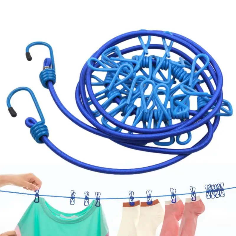 Non-Slip Windproof Clotheslines Portable Anti Skid Retractable Rack Clip Hangers Rope With Tensioner Portable Outdoor Laundry