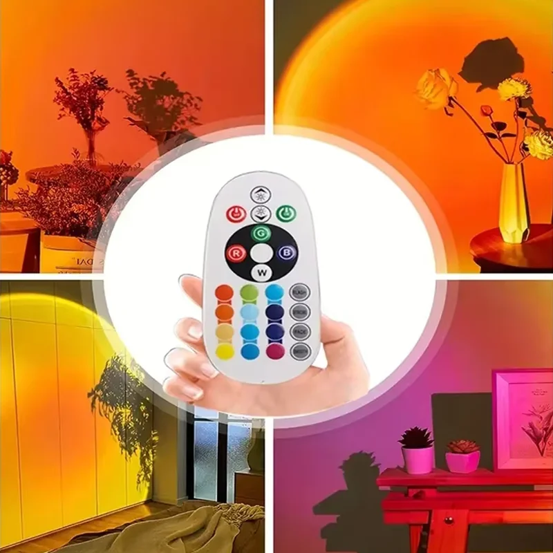 1pc Vibrant Sunset Projection Light - 16-Color Spectrum, USB Remote Control, Dynamic Color Changing LED Light - Creates Warm Hom