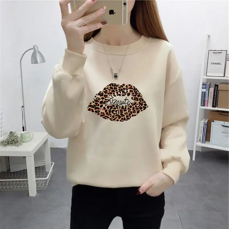 Spring Autumn Women\'s Clothing Round Neck Pullover Geometric Leopard Lantern Long Sleeve Printing Casual Office Lady Tops