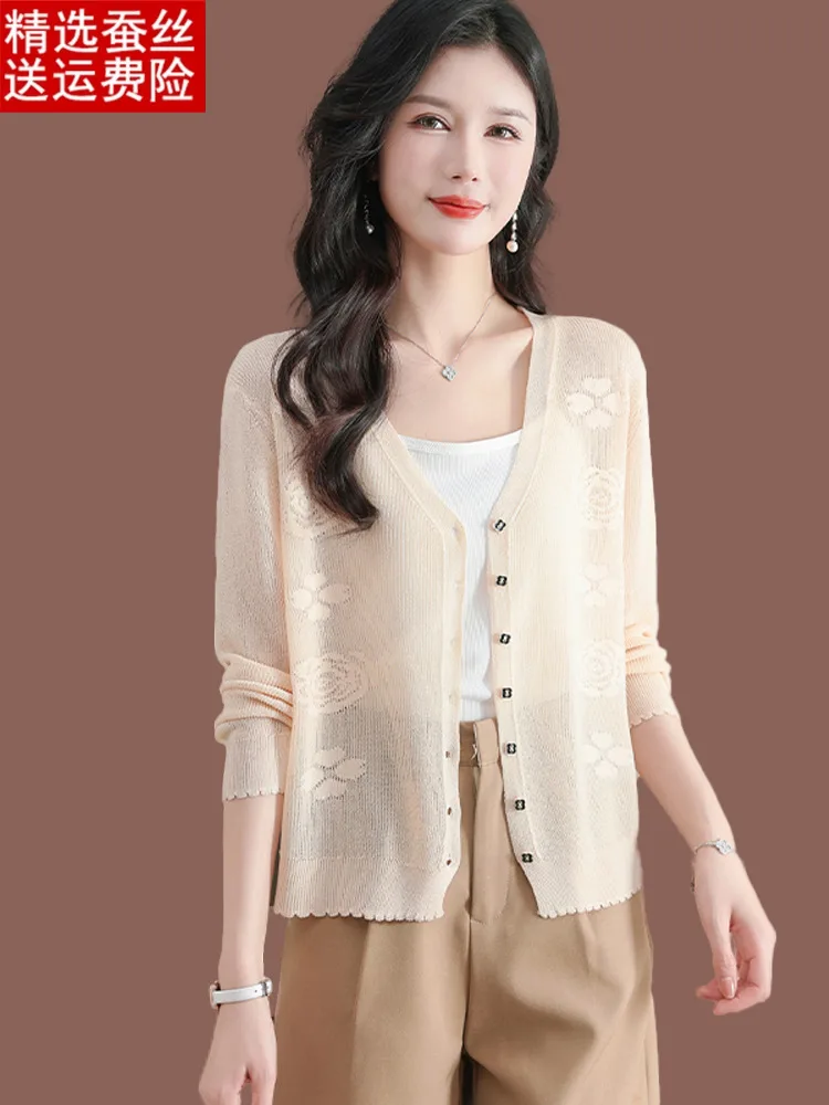 High Quality Ice Silk Knitted Cardigan for Women's Summer Thin and Fashionable Loose Shawl with Sun Protection Top and Cover Up