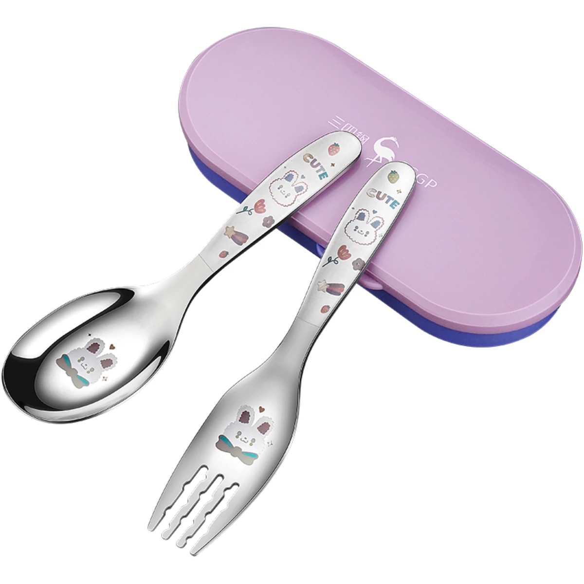 

LFGB Certificate 316 Stainless Steel Baby Cutlery Set Portable Cartoon Spoon and Fork for 3~7 Years Old Kids with Smart Case