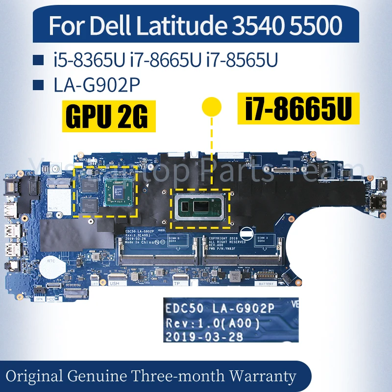 

For Dell Latitude 3540 5500 Laptop Mainboard LA-G902P 08K4FK 0VM2Y4 W/I5-8365U i7-8665U i7-8565U UMA/GPU 2G Notebook Motherboard