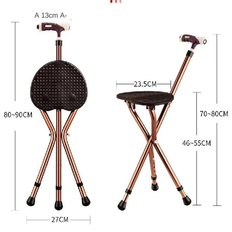 Elderly Cane Stool Aluminum Alloy Thickened Adjustable Lightweight Stable Three-legged Cane Folding Hand Cane Chair with Light