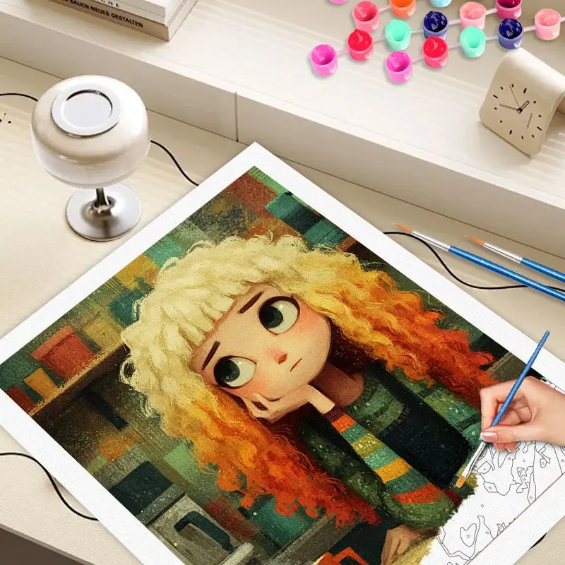 

CHENISTORY Paint By Number curly-haired girl Handpainted Picture By Number Drawing On Canvas Home Decoration