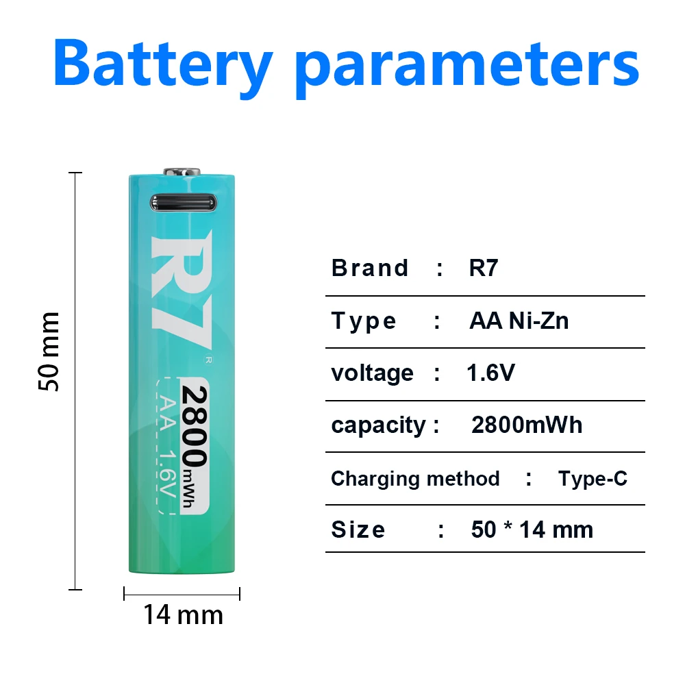 R7 1.6V AA 2800mWh Battery Ni-Zn Rechargeable AA batteries USB aa Batteries for toy camera