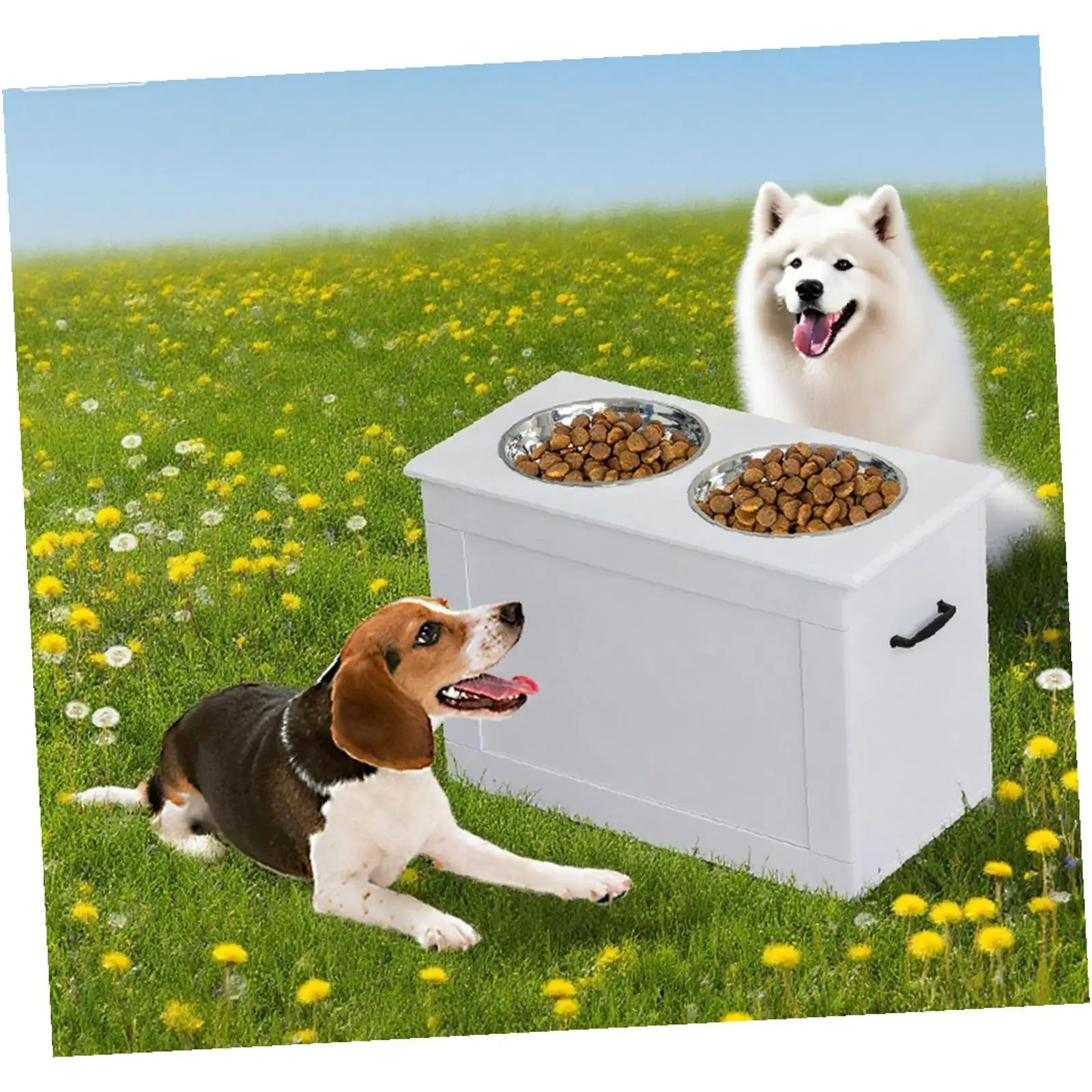 

Elevated Feeder Stand with Stainless Steel Bowls and Storage Pet Beds Furniture for Large Dogs and Cats