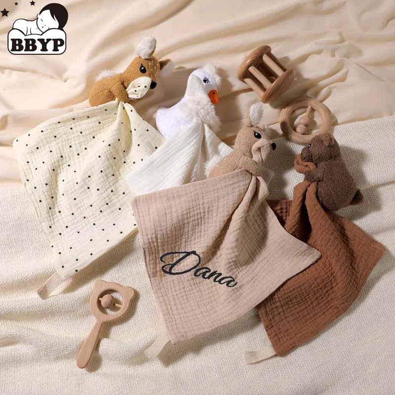 

Personalized Animal Toy Lovely Elk Baby Towel Feeding Bib Soft Security Blanket Doudou Cotton Burping Cloth Infant Shower Gifts