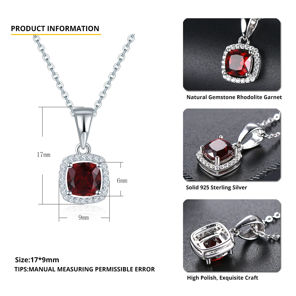 Stock Clearance Natural Mozambique Garnet Pendant Solid 925 Silver Pendant Classic Style Fine jewelry for Engagement Gift