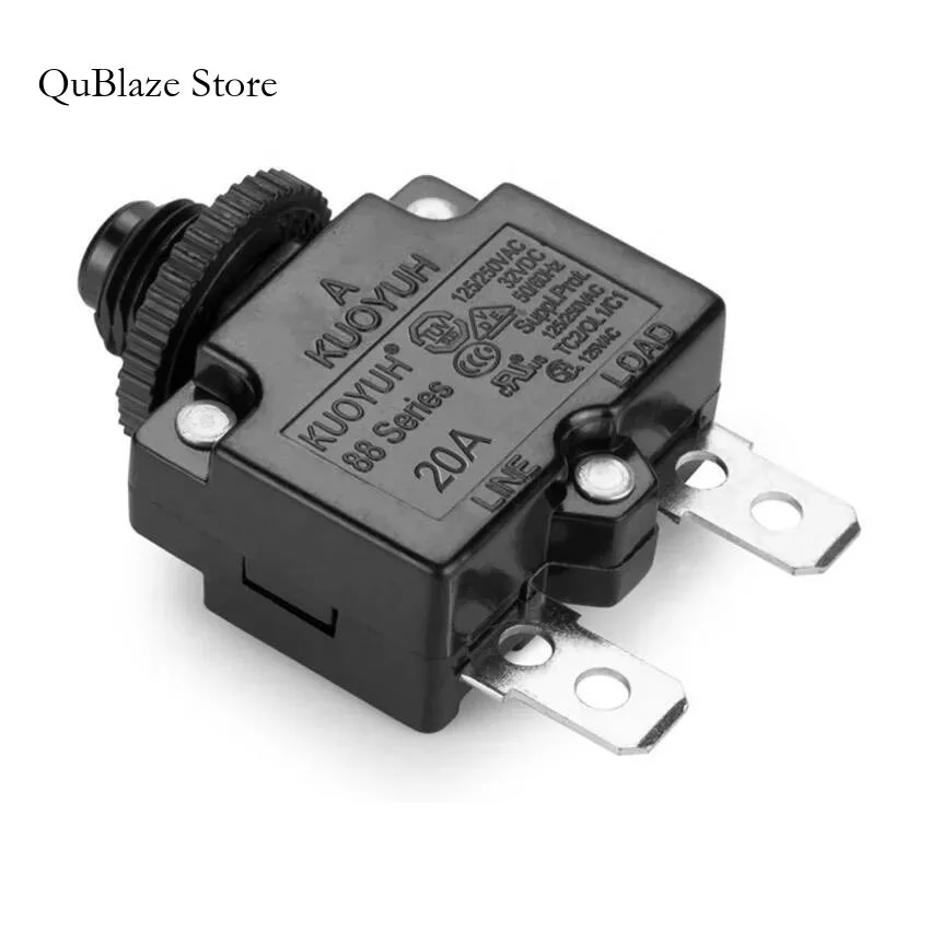 

Kuoyuh 20A Circuit Breaker Single Pole Push To Reset 32V 50VDC Thermal Overload Protector For Motor Pump