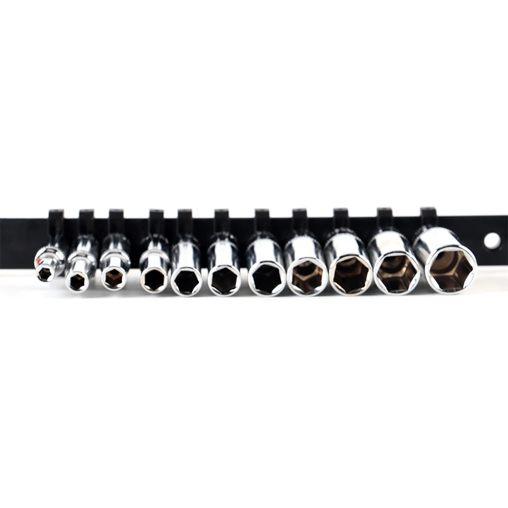 1/4 Inch 4-14mm Power Accessories Socket Chromium Plated Long Socket Set with Socket Holder for Improvement Car Repair