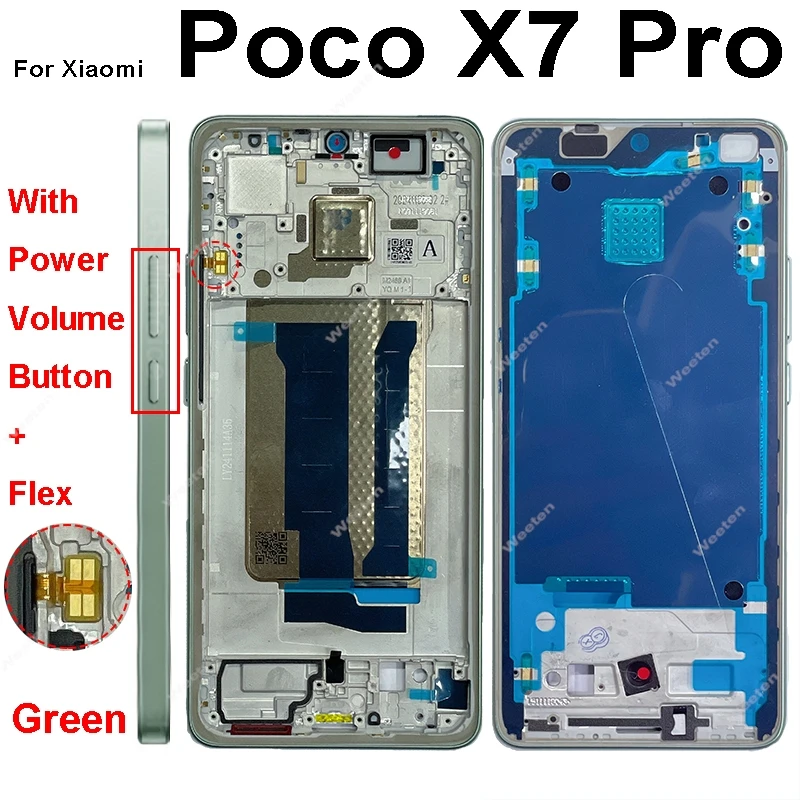 Obudowa środkowa LCD do Xiaomi Poco X7 X7Pro, uchwyt środkowej ramki, pokrywa z przyciskami głośności i zasilania, części zamienne do naprawy — zdjęcie produktu 3