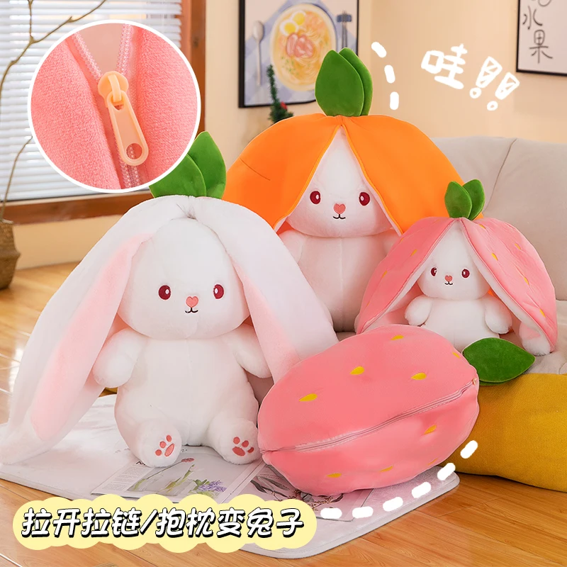 75cm Transformed Strawberry Rabbit Doll Plush Toy Little White Carrot Sleeping Pillow Kids Birthday Christmas Gift Stitch Kawaii