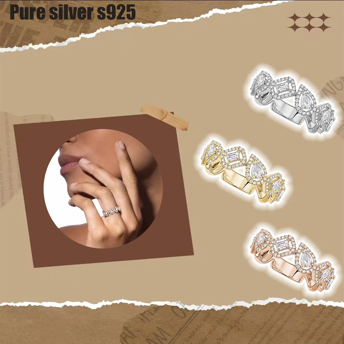 

Pure silver s925 ring Unique design, trendy personality, droplet shaped ring, versatile temperament