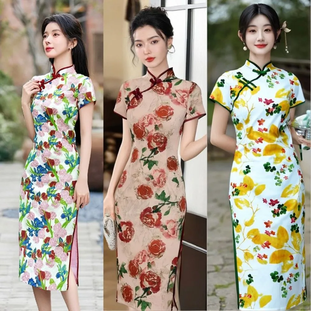 

Pink Floral Qipao 2025, Summer Modern Cheongsam Dress Ladies, Cute Chinese Dress for Young Girls Daily