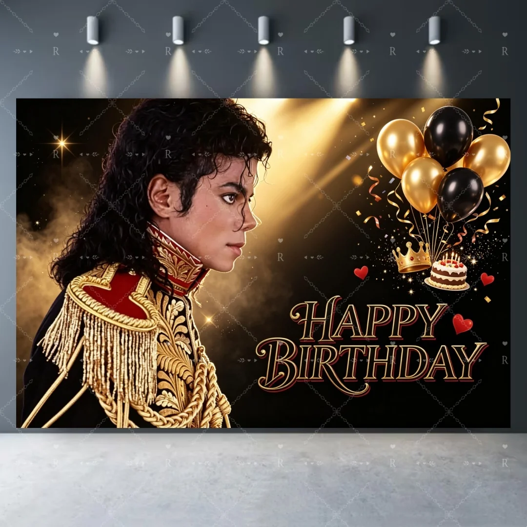 Michael Jackson Geburtstagsparty-Dekorationszubehör, schwarze und goldene Tassen, Teller, Servietten, Ballonbanner, Fans, Partydeko, Fotorequisite, Poster – Detail 6