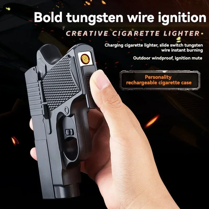 New Gun Lighter Pistol Cigarette Case Lighter Rechargeable Tungsten Wire Smoke Accessories One-click Multifunctional Ignitertool