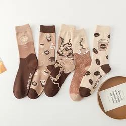 1 Paar Katoen Ins Trend Harajuku Mode Elegante Beige Koffie Vrouwen Sokken Lange Vrouwelijke Meisjes Ethische Stijl Bruin Sox Herfst