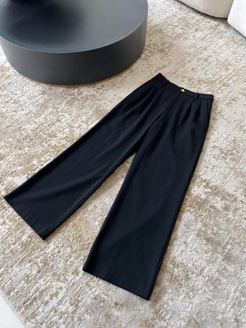 

Basic women's pants, loose and casual, versatile, with a waist and wide legs, small trousers, straight leg pants