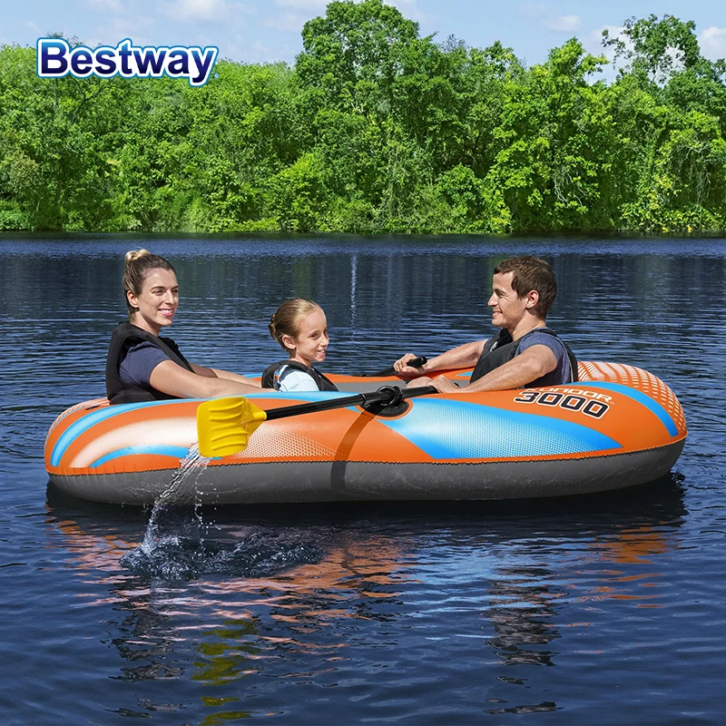 Bestway 61136/61140/61142/61146 1-3 Person Heavy Duty Inflatable Kayak - Long Lasting PVC Rafting Adventure Boat for Thrilling