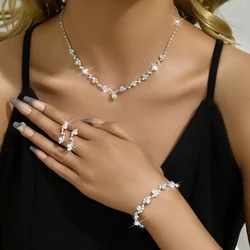 4-piece women's flower necklace with earrings and bracelet set, wedding party accessories