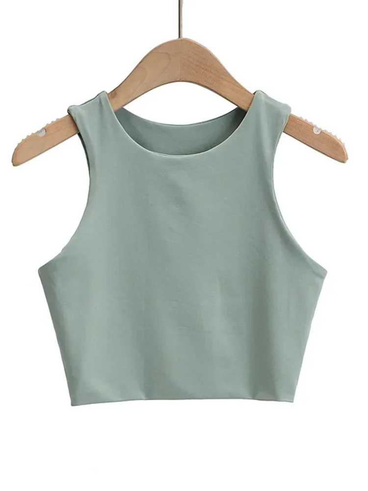 2024 Summer Fashion Women Sexy Slim Tops O-neck Sleeveless Double Nylon Ladies Good Quality Tank Tops 6 Colors